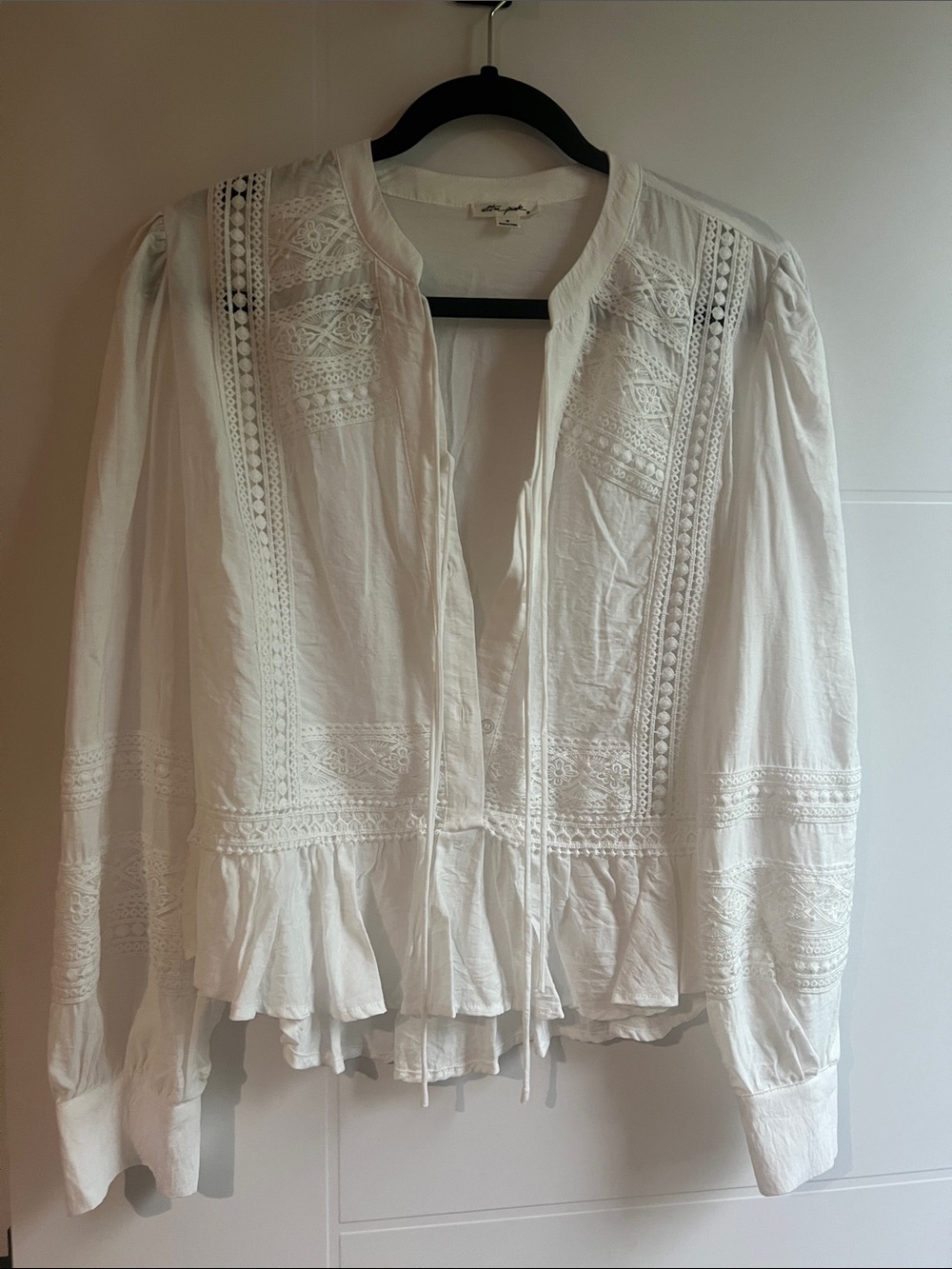 Ultra Pink White Lace-Trim Peasant Blouse
